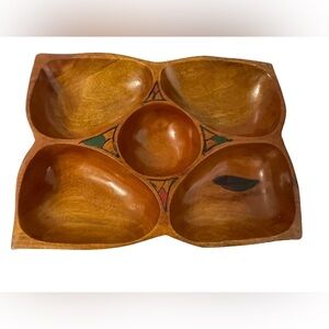 Vintage MCM Wood 5-divided Serving Display Tray Trinket Dish 10” W X 8” D EUC!